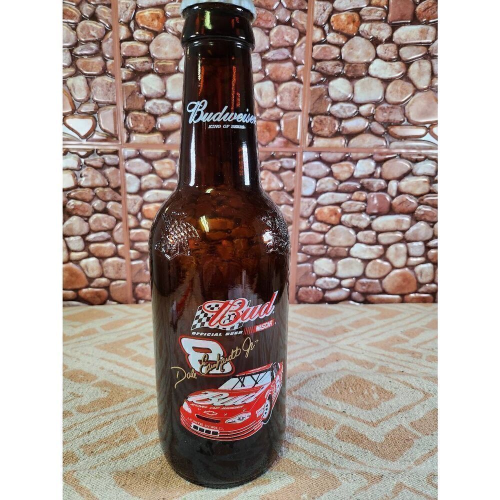 Budweiser Dale Earnhardt Jr Car King Pitcher 15" Glass Beer Bottle 64oz Embossed